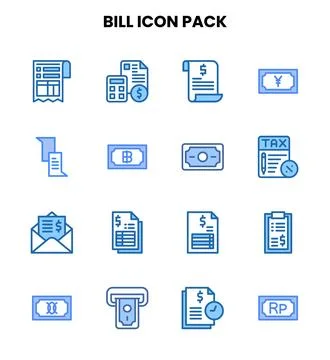 Bill Two Colour Vector Icons Pack Stock Illustration