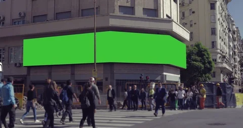Billboard Ad Mockup with Green Screen in buildings in the city streets Croma Key Stock Footage