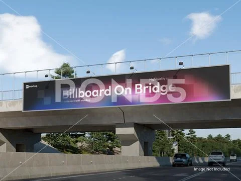 Billboard Advertisement on Highway Bridge Outdoor Mockup PSDテンプレート