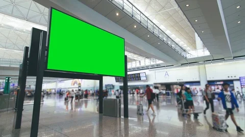 Billboard in Airport with Green Screen Stock Footage