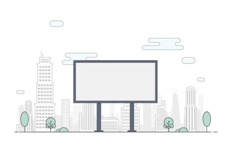 Billboard on the background of the city. Flat Line Outline Stroke Illustration. Stock Illustration