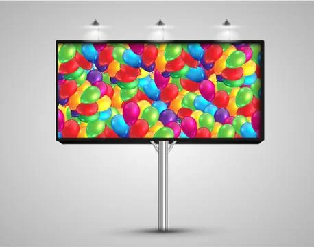 Billboard with balloons, vector illustration Stock Illustration
