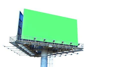 Billboard with empty green screen 3d render on white Illustrazione stock