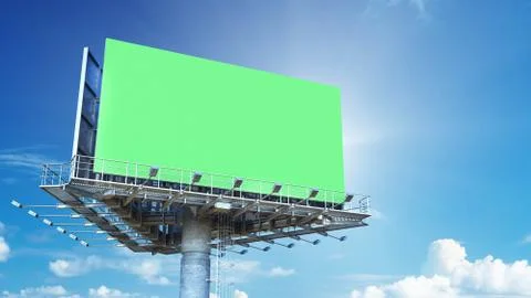 Billboard with empty green screen 3d render on blue sky Stock Illustration