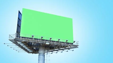 Billboard with empty green screen 3d render on blue greadient Illustrazione stock