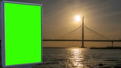 Billboard green screen on the background of the bridge 스톡 동영상 95451463