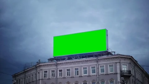 A Billboard with a Green Screen on the Building.Time Lapse Stock Footage 77970416
