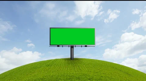Billboard With Green Screen on Grass With Sky Stock Footage 37549543