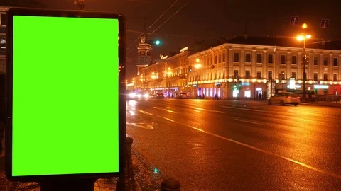 A Billboard with a Green Screen on a Streets Stock Footage 72195857