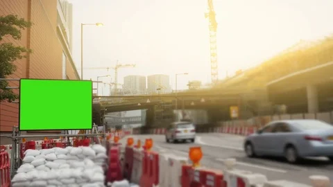A Billboard with a Green Screen on a  Streets 스톡 동영상 73792655