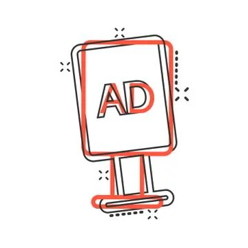 Billboard icon in comic style. Citylight display cartoon vector illustration 스톡 일러스트