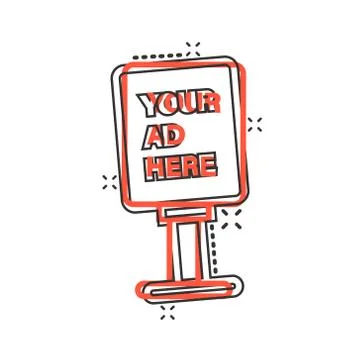 Billboard icon in comic style. Citylight display cartoon vector illustration Illustrazione stock