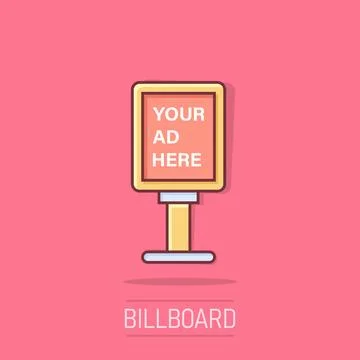 Billboard icon in comic style. Citylight display cartoon vector illustratio.. Stock Illustration