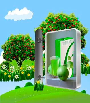 Billboard juice with apples Stock Illustration