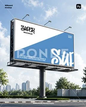 Billboard mockup on city roadside PSD Template
