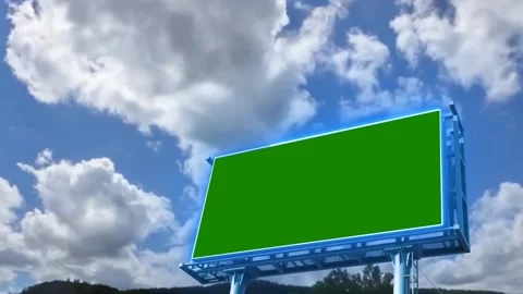 Billboard with neon light effect on the blue sky green screen background Stock Footage 297753325