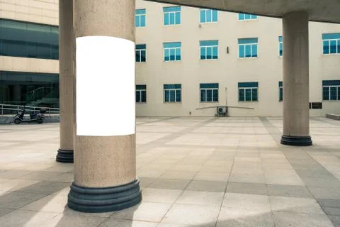 Billboard Rectangular White Mockup on the Campus Stock Photos