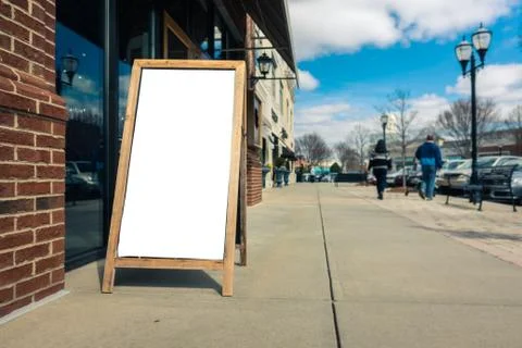 Billboard Rectangular White Mockup City Advertisement front a Store Stock Photos