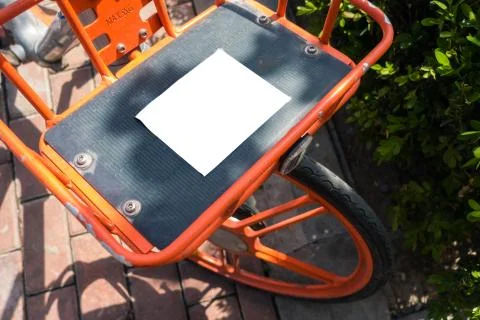 Billboard Rectangular White Mockup City Advertisement of a Shared Bike Stock Photos