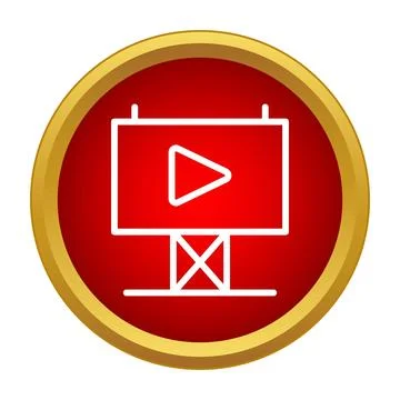 Billboard showing video play button icon on red circle 库存插图
