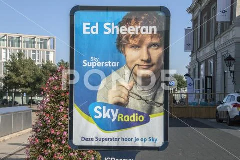 Billboard Of Sky Radio With Ed Sheeran On The Cover Stock Photos