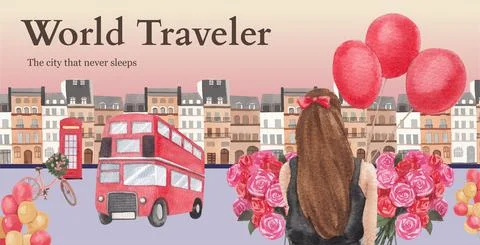 Billboard template with Eifel in Paris lover concept,watercolor style Stock Illustration