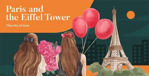 Billboard template with Eifel in Paris lover concept,watercolor style Stock Illustration