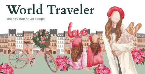 Billboard template with Eifel in Paris lover concept,watercolor style Stock Illustration