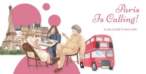 Billboard template with Eifel in Paris lover concept,watercolor style Stock Illustration