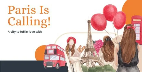 Billboard template with Eifel in Paris lover concept,watercolor style Stock Illustration