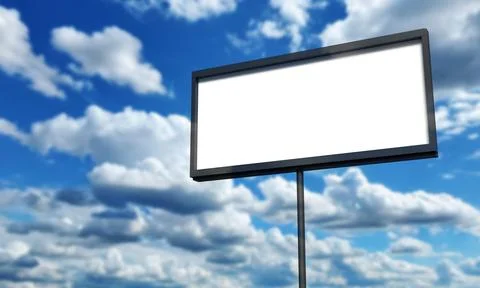 Billboard white color mockup empty blank blue sky cloudy background wallpap.. Stock Illustration