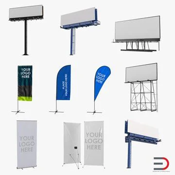 Billboards and Banner Stands Collection 3D Model