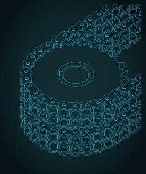 Billet double roller timing set close-up isometric blueprint Illustrazione stock