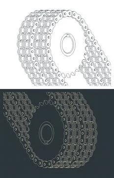 Billet double roller timing set close-up isometric drawings Illustrazione stock