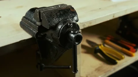 Billet workpiece is being clamped into the vice Stock Footage 156636698