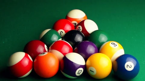Billiard ball breaks the pyramid Stock Footage 65387135