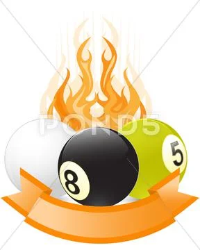 Billiard ball emblem in flame Stock Illustration