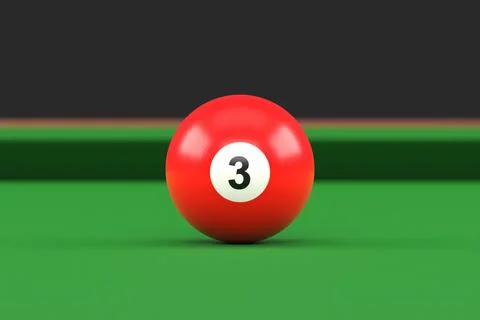 Billiard ball number three red color on billiard table Stock Illustration