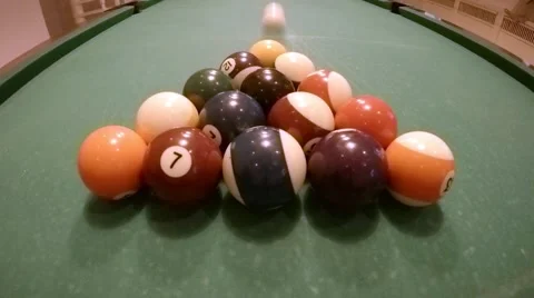 Billiard ball triangle during the break shot, slow motion Stock Footage 46894746