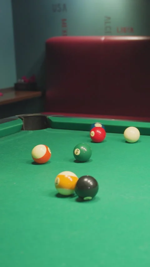 Billiard Balls Arranged on Green Pool Table Slightly Scattered Before Break Shot Stock Footage 319793093