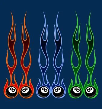 Billiard balls burning in colored fire Stock Illustration