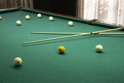 Billiard Balls On Green Pool Table Stock Photos