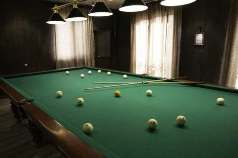 Billiard Balls On Green Pool Table 写真素材