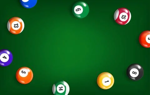 Billiard balls on green table. 3d vector banner with copy space 스톡 일러스트