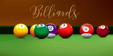 Billiard balls on green table. Vector billiard illustration. Stock Illustration