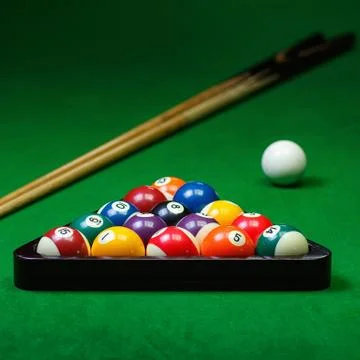 Billiard balls pool on green table Stock Photos