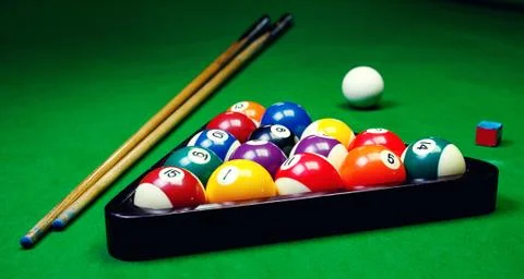 Billiard balls pool on green table Stock Photos