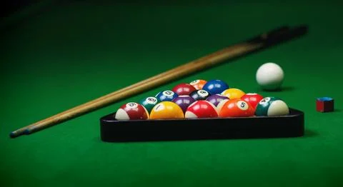 Billiard balls pool on green table Stock Photos