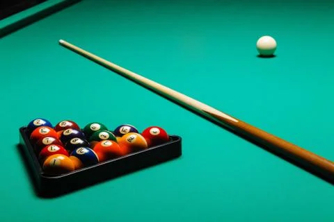 Billiard balls in a pool table. Foto stock