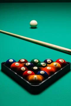 Billiard balls in a pool table. Stock Photos